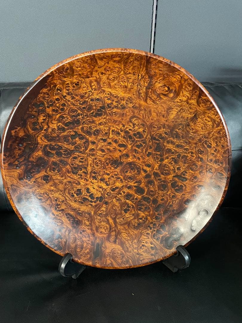 珍品　屋久杉　銘木　大型超極上泡瘤　極上光明　飾り皿　径約47cm