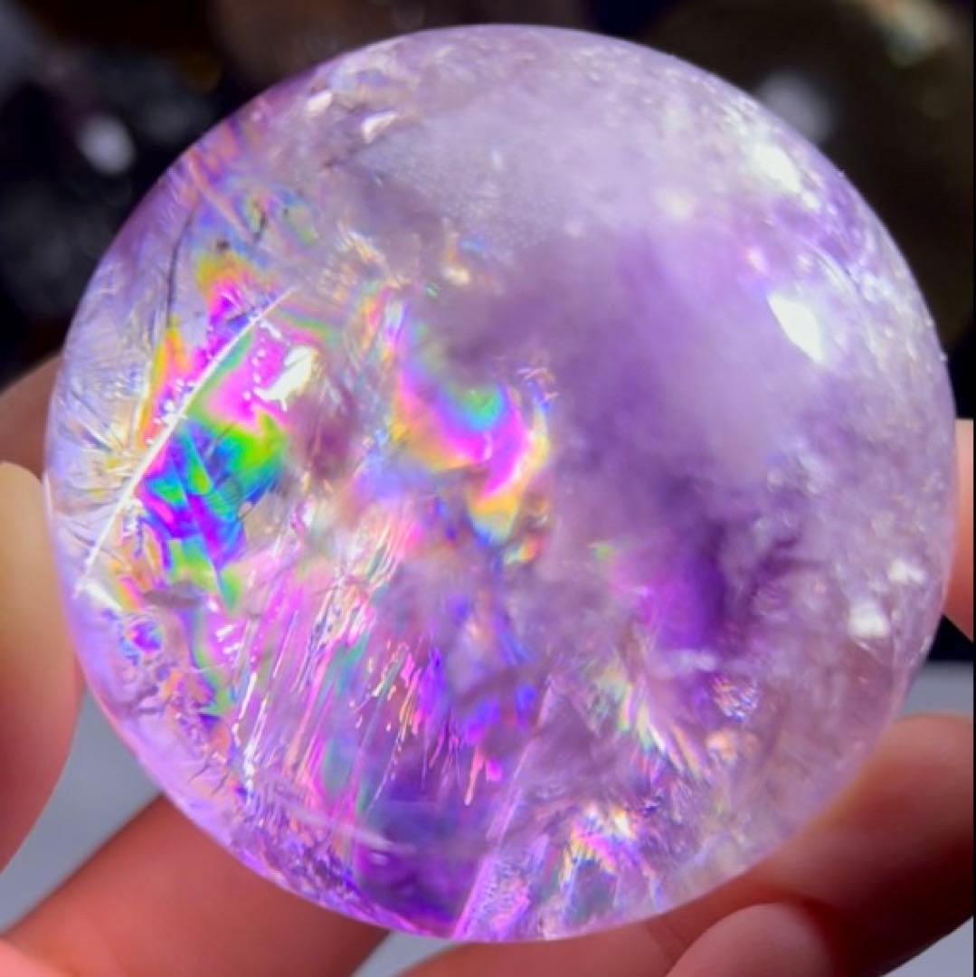 超絶綺麗✨52mm 虹入りアメジスト　丸玉　スフィア　紫水晶