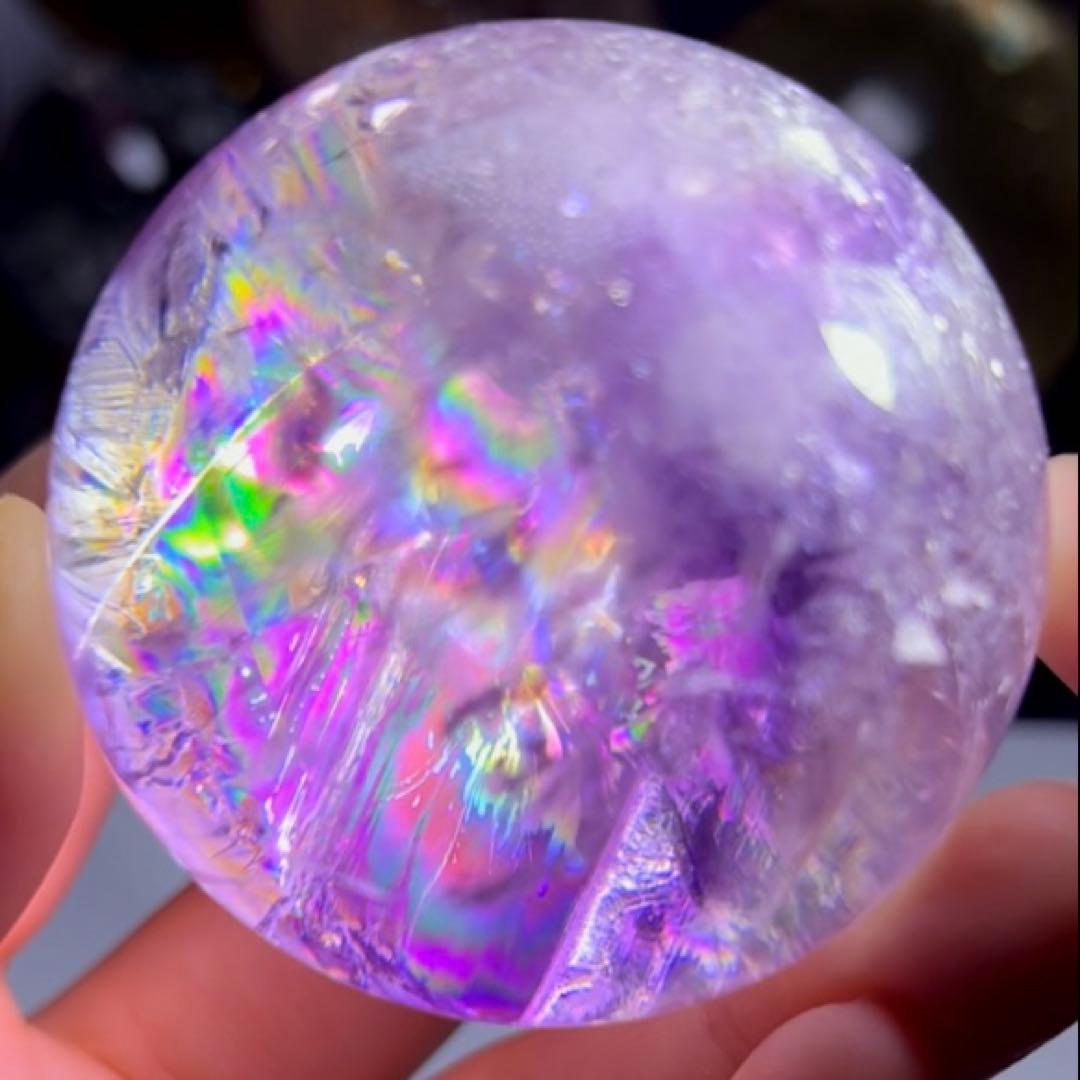 超絶綺麗✨52mm 虹入りアメジスト　丸玉　スフィア　紫水晶