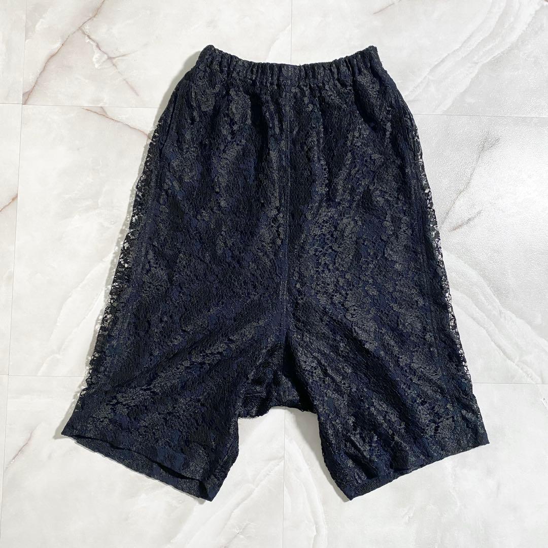 A16625 美品 コムコム12ss 総レース ワイドサルエルパンツ 黒紺 S