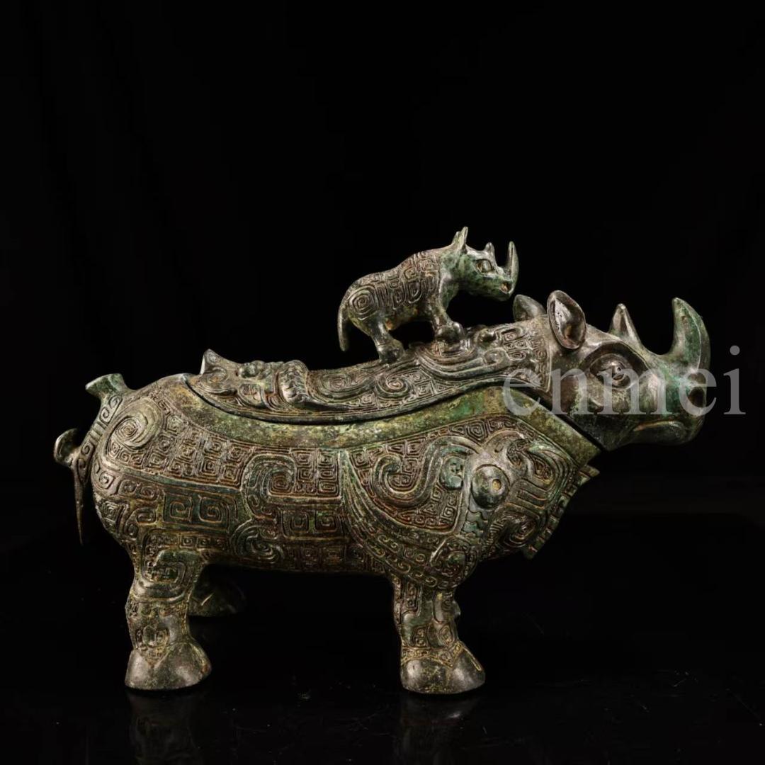 中国古美術・下鄕収集・青銅製牛觥・サイ・鏨刻高浮彫・純銅製・置物・風水開運・酒具