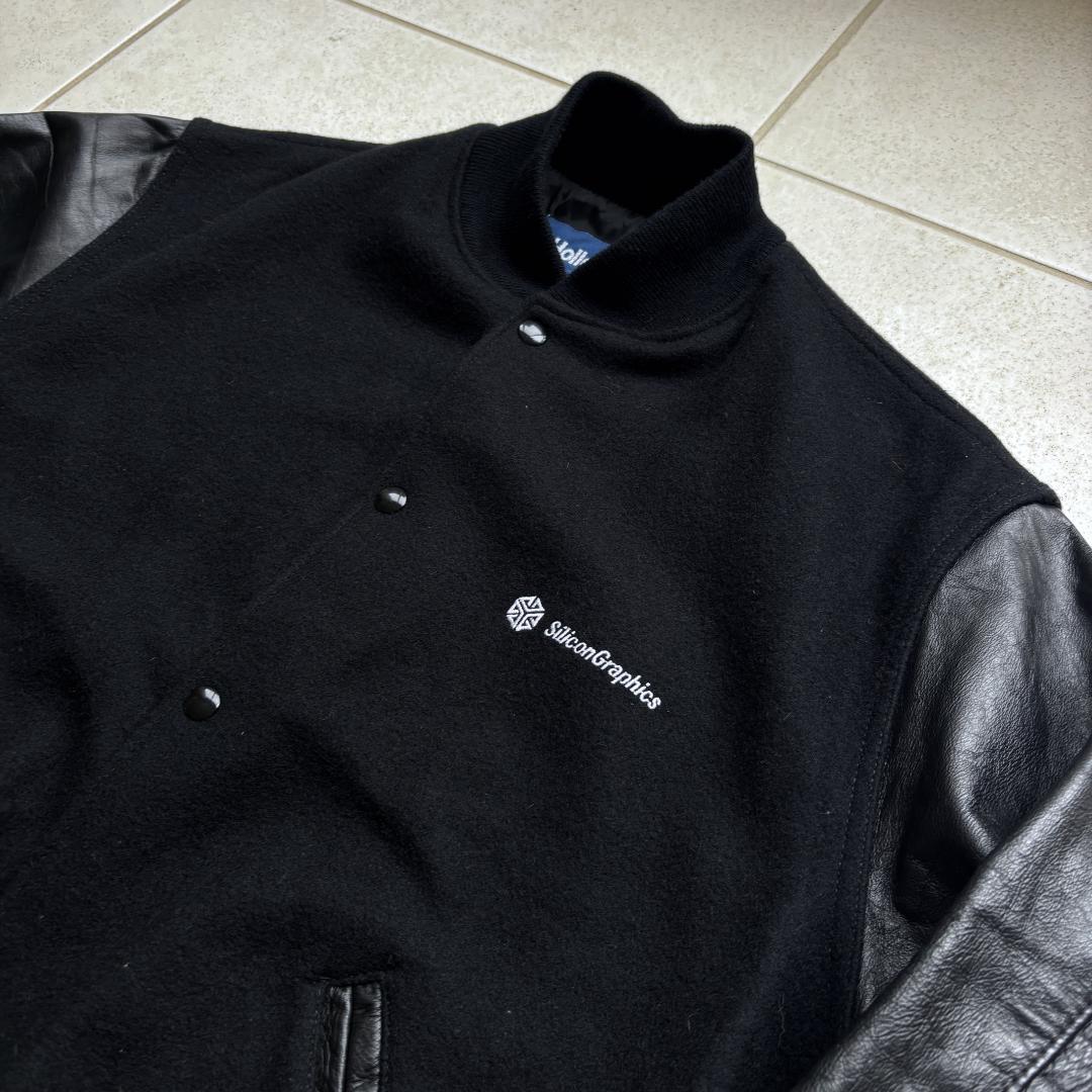90s USA製 Holloway ブラックカラー レザーウールスタジャン