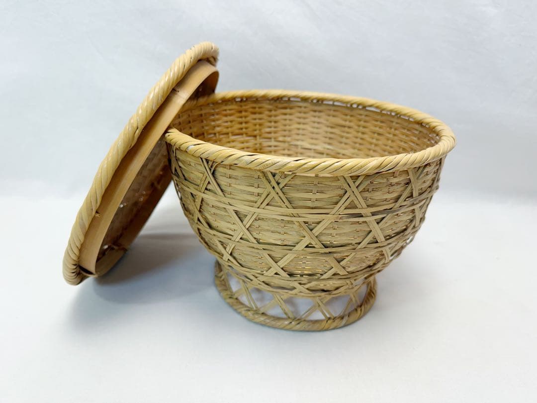 未使用 懐石道具 竹編籠飯器 朝茶事 竹飯器 刻印 夏用 箱無