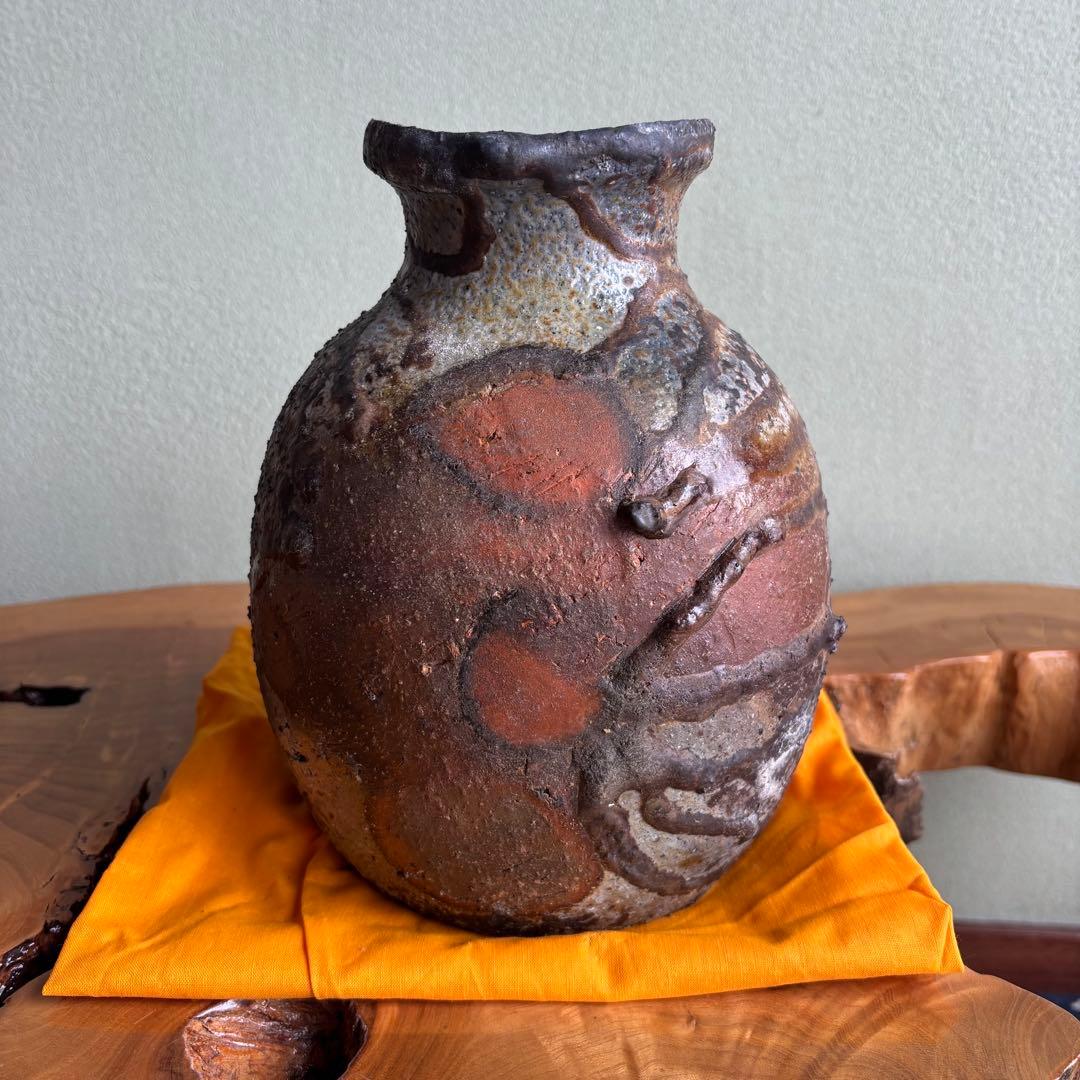 備前焼 太田富夫作 花瓶 花入れ 共箱 高さ24cm