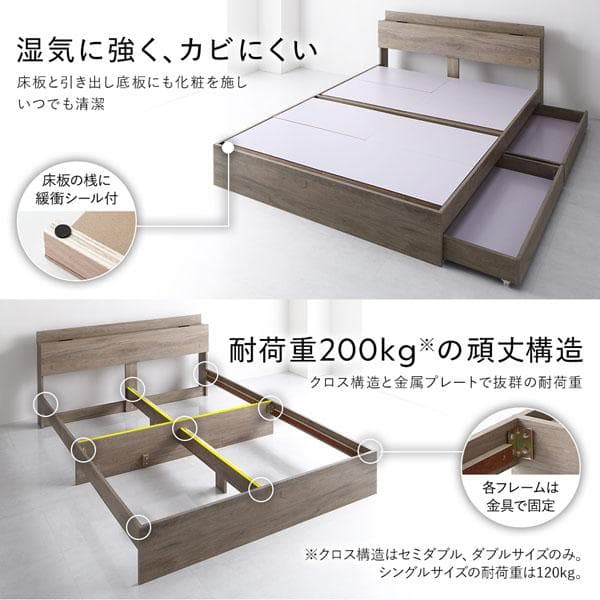 ベッド セミダブル ベッドフレームのみ ブラック 宮付 収納ベッド