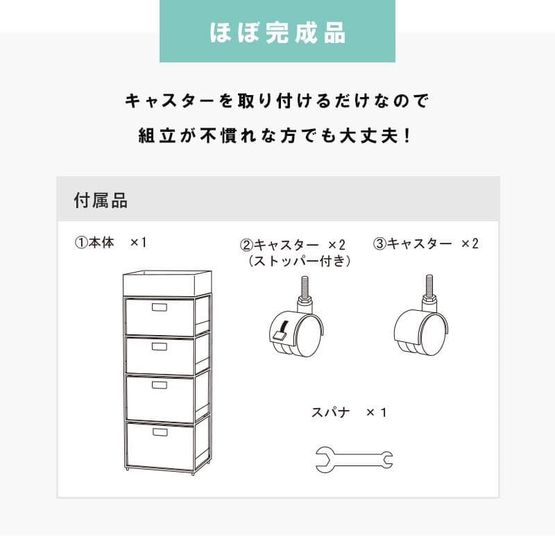 【新品】ランドリーチェスト ホワイト　4段（5杯）キャスター付
