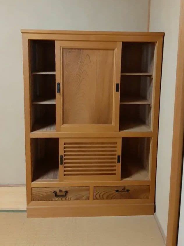 木製 引き戸式 収納キャビネット 高級板材使用 レトロ 直接引取り　輸送可能