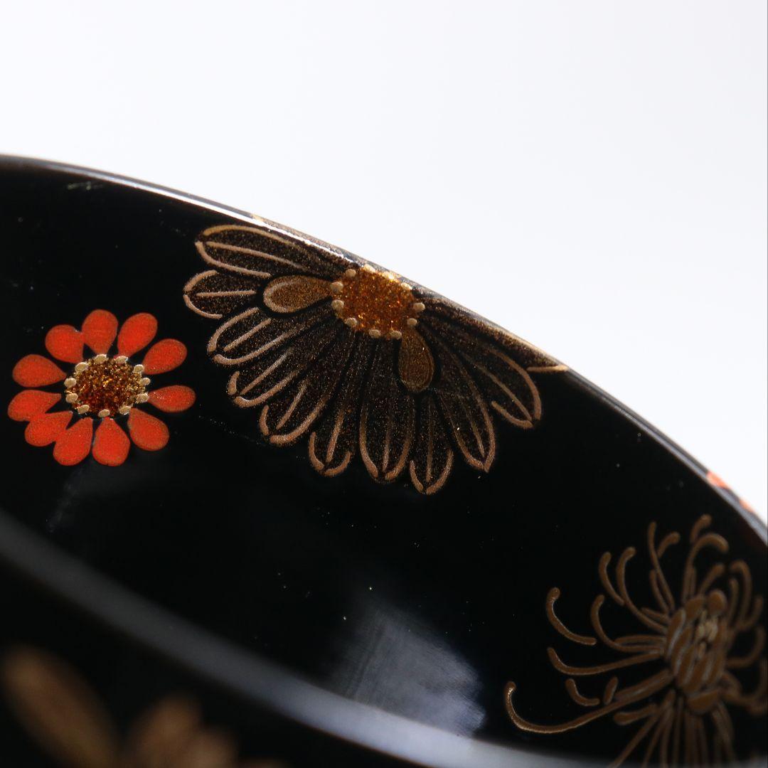 古川治樹作 乾漆 菊蒔絵 大棗 花蒔絵 茶道具 共箱　V948　N8
