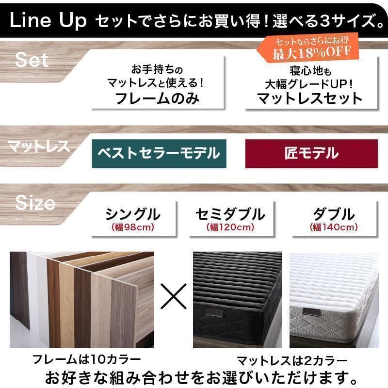 新品 送料込 セミダブルベッド 収納 棚 2口コンセント マットレス付 WB