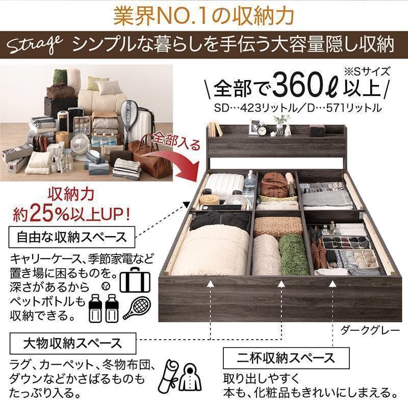 新品 送料込 セミダブルベッド 収納 棚 2口コンセント マットレス付 WB