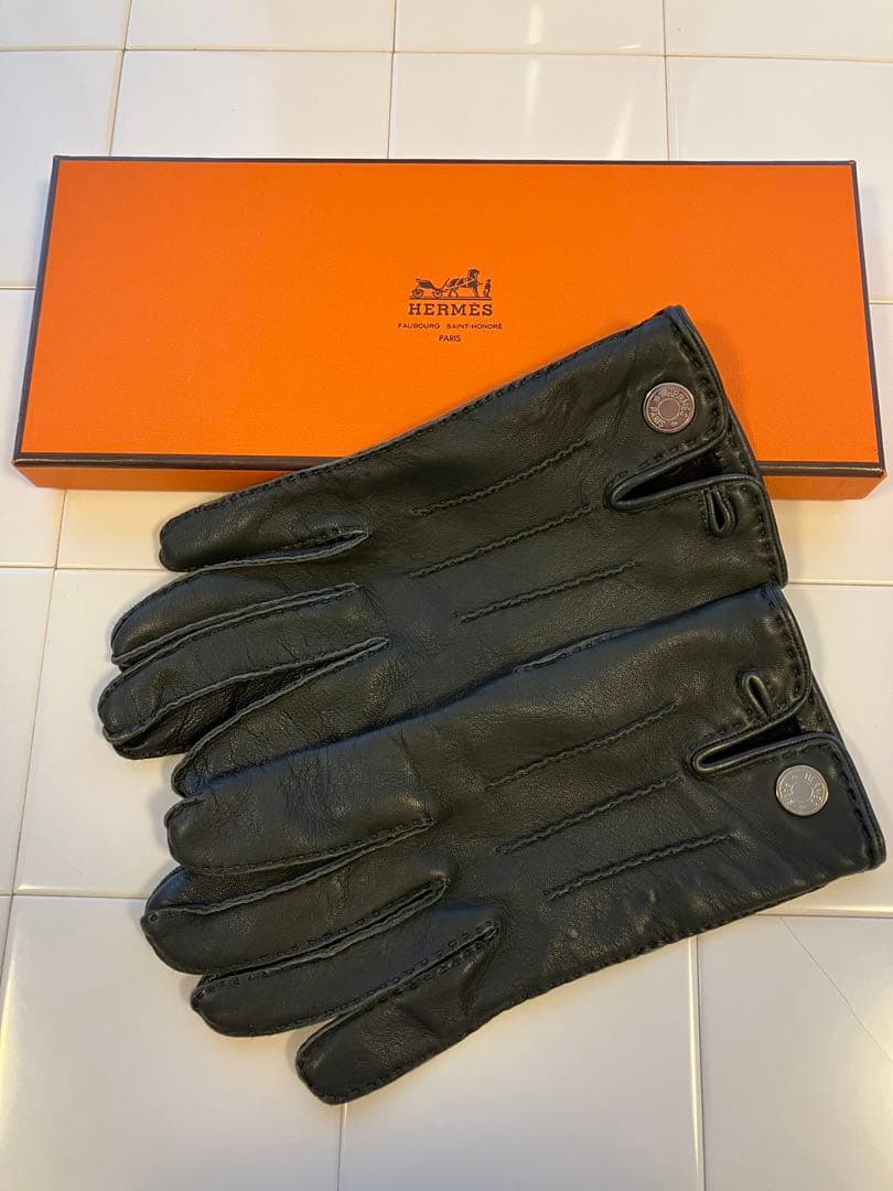 ★ari★HERMES ブラック レザー手袋 レディース