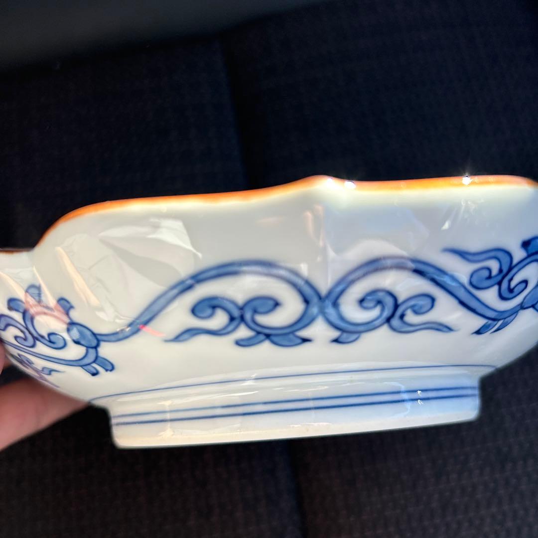 値下げしました　美品　源右衛門　直径17cm 花柄青装飾フラワー型皿5枚セット