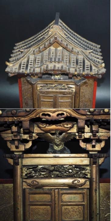 送料無料　江戸期 組み立て式金蒔絵舎利殿＆観音菩薩立像　本物保証厨子高さ50ｃｍ