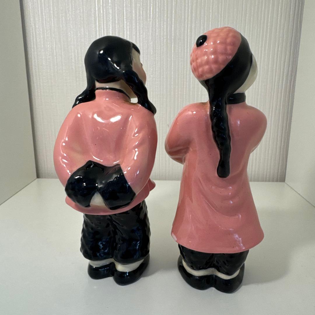 男女の陶器製置物 ピンク　ビンテージ オリエンタル　50s セラミックアーツ