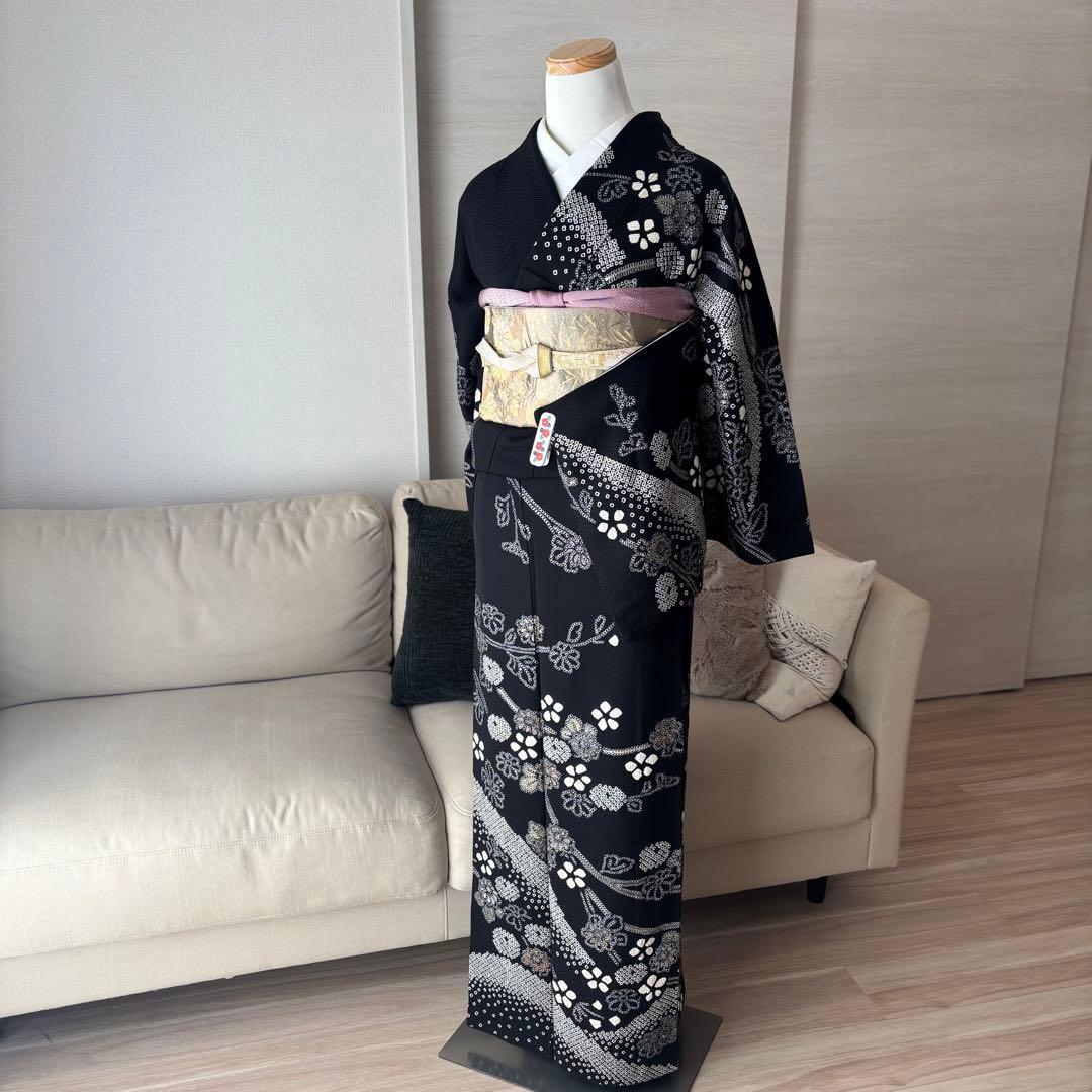 訪問着　フルセット　着物　帯　帯締め　帯締め　黒