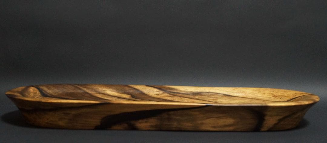 木製 黒柿 盆 刳り貫き煎茶盆 一文字盆 楕円盆☆長さ38.9cm☆煎茶道具