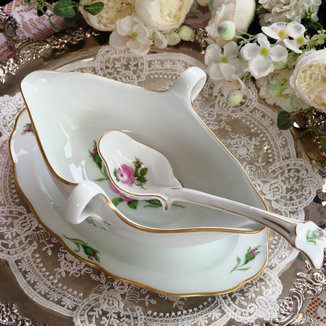 極美品　Meissen マイセン ピンクローズ グレイビーボート　ソース　F7
