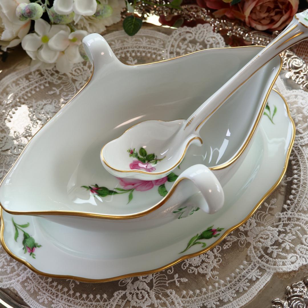 極美品　Meissen マイセン ピンクローズ グレイビーボート　ソース　F7