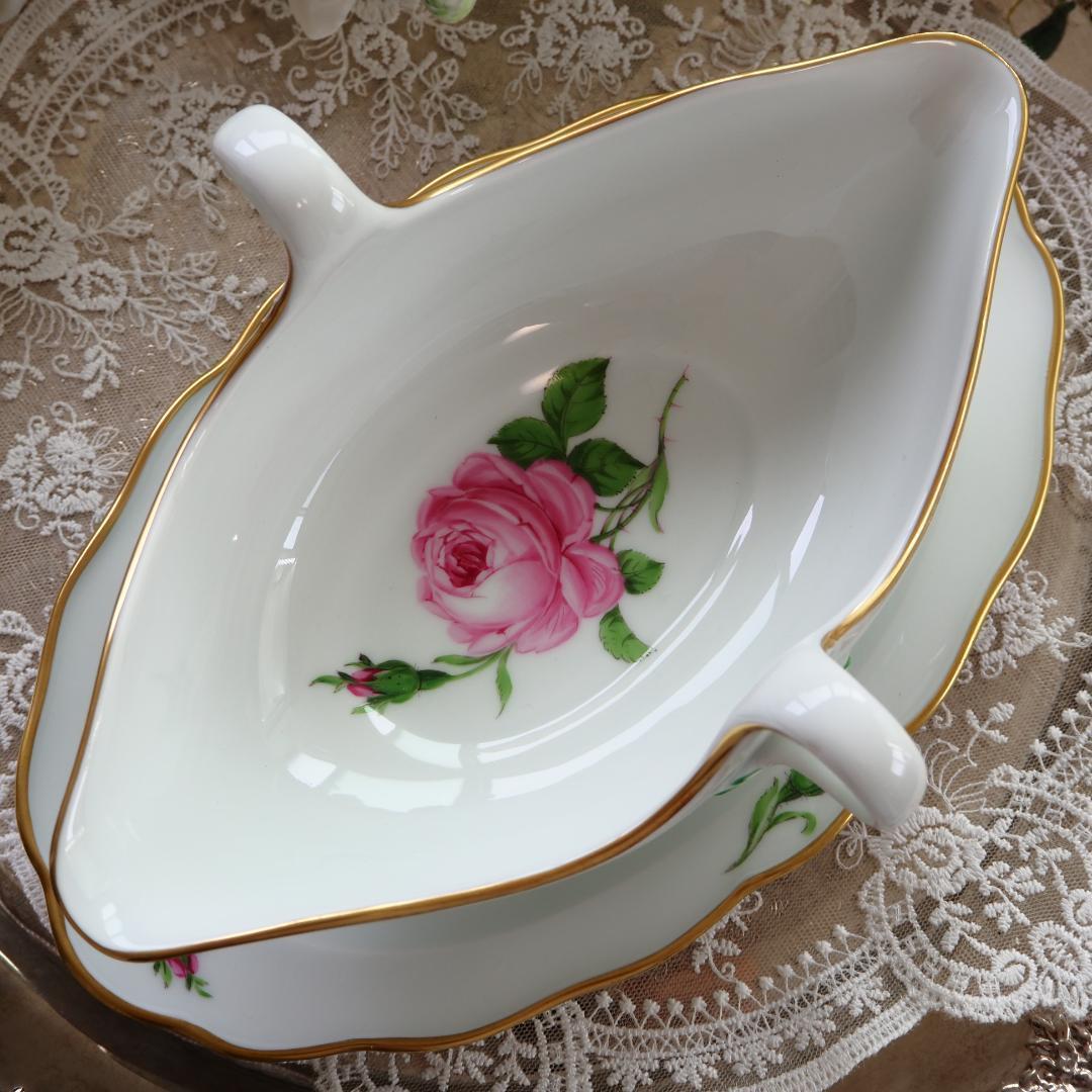 極美品　Meissen マイセン ピンクローズ グレイビーボート　ソース　F7