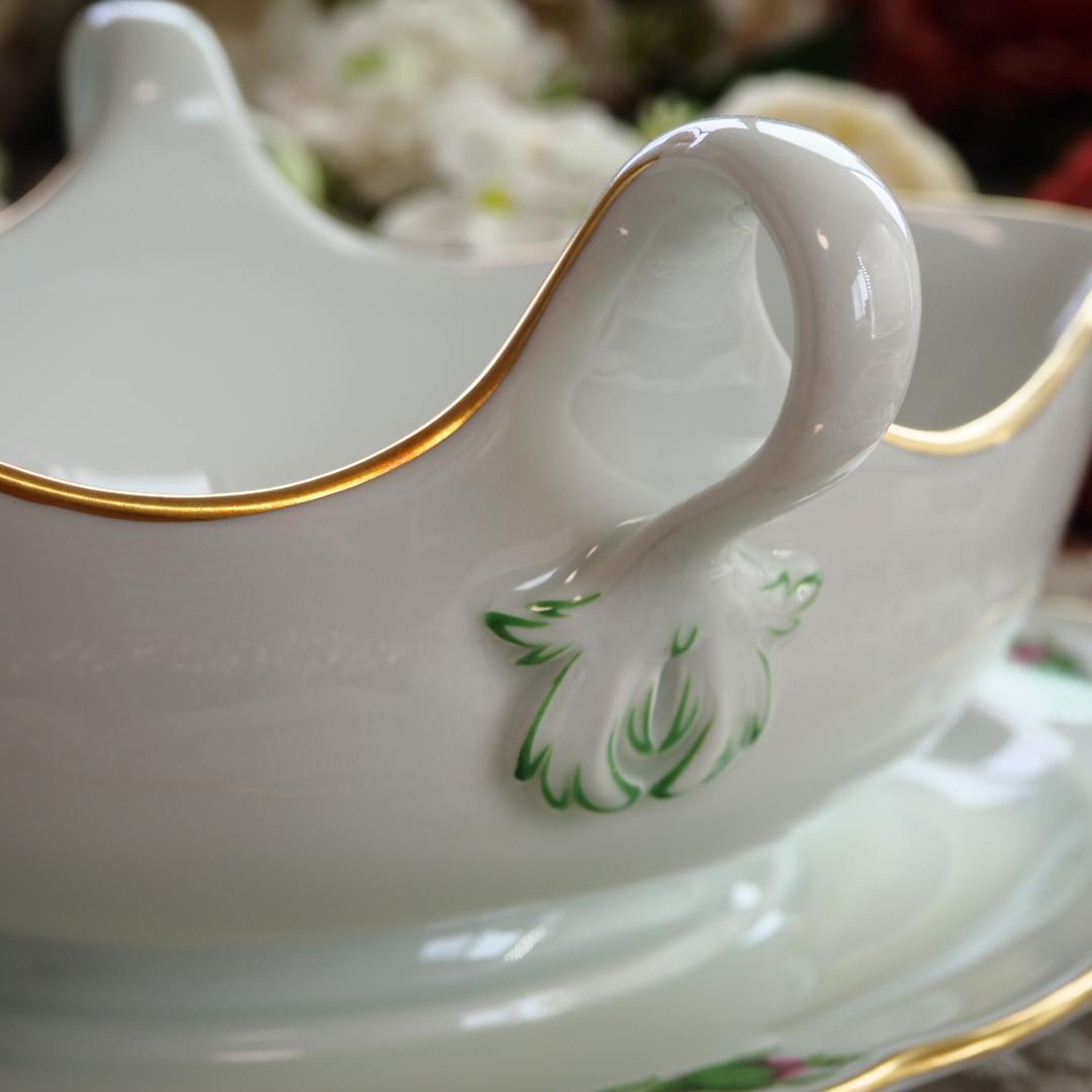 極美品　Meissen マイセン ピンクローズ グレイビーボート　ソース　F7