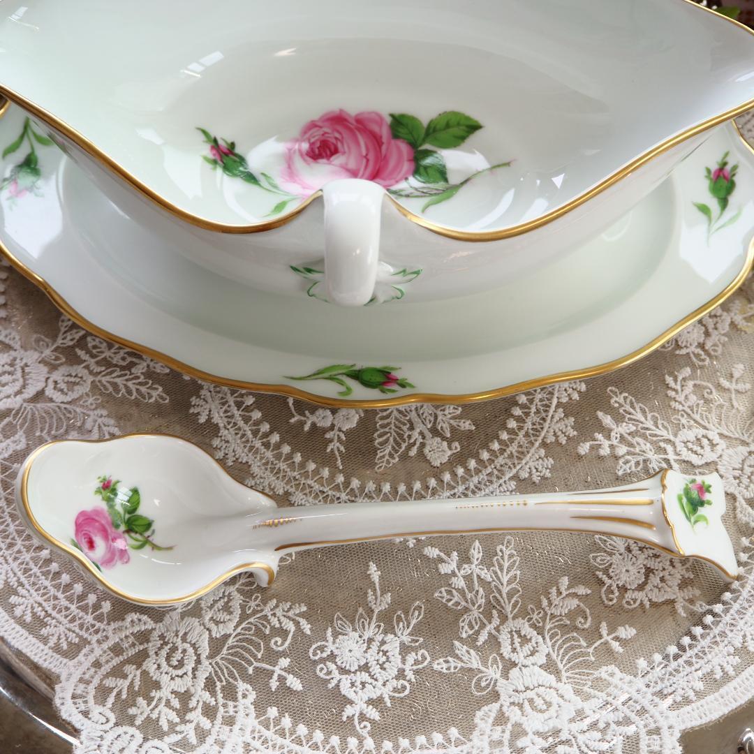 極美品　Meissen マイセン ピンクローズ グレイビーボート　ソース　F7