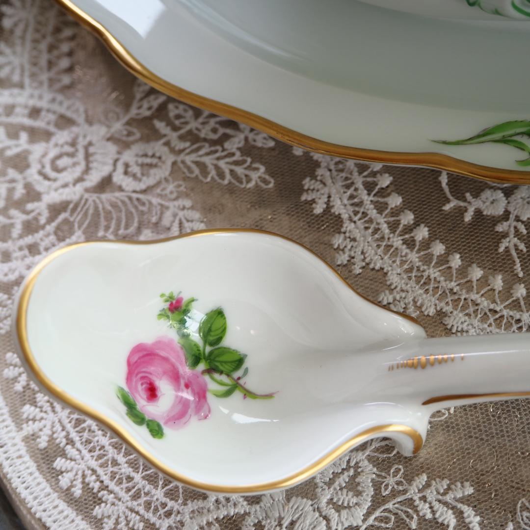極美品　Meissen マイセン ピンクローズ グレイビーボート　ソース　F7