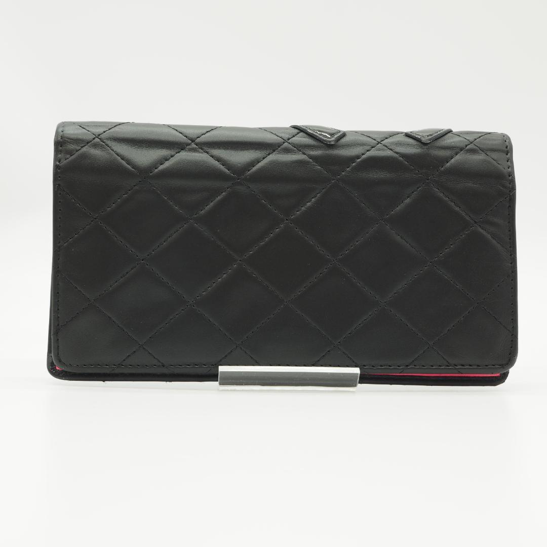 【かつ】CHANEL シャネル カンボンライン 長財布 黒×ピンク