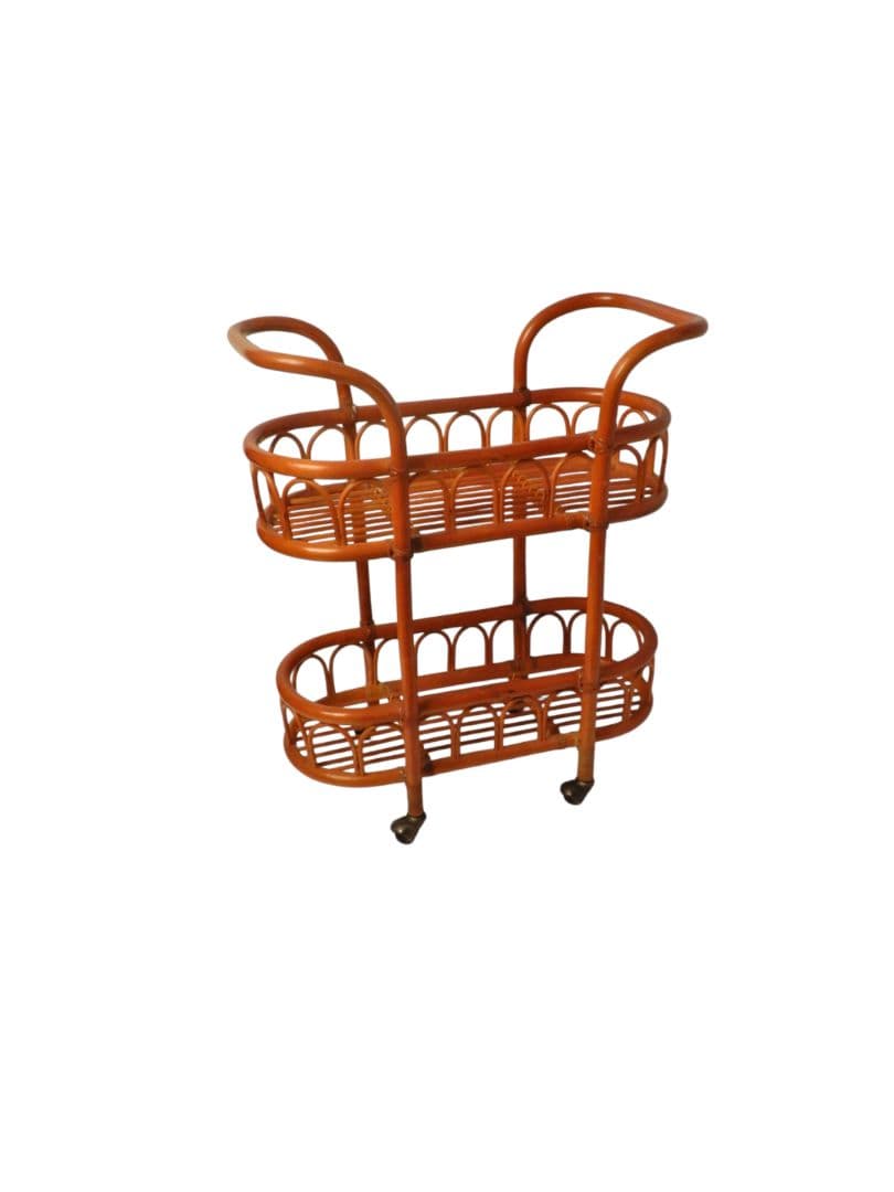 【美品】ラタン 藤 キャリーワゴン ランドリーラック