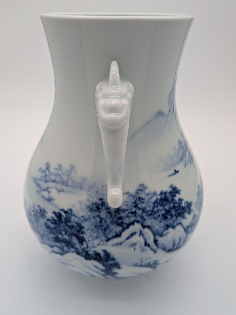 希少 宮内庁御用達深川製磁 染付 山水双耳花瓶　 染付 花瓶 花器 花入有田焼②