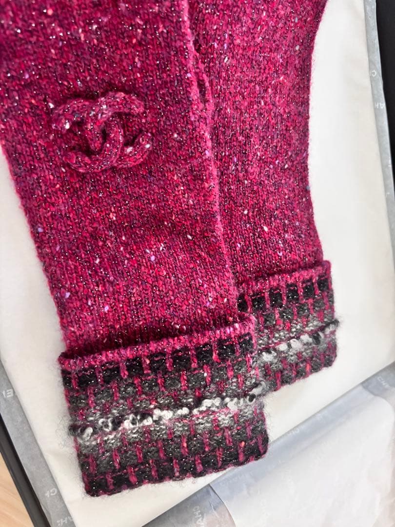 CHANEL ワインレッド手袋 CCロゴ付き