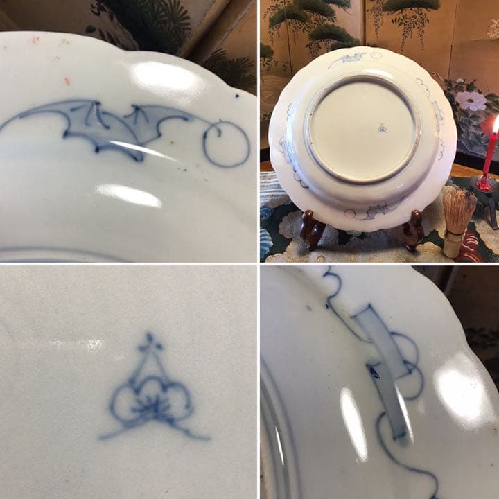 838 古伊万里　染錦手　七賢人図　輪花型　1尺皿