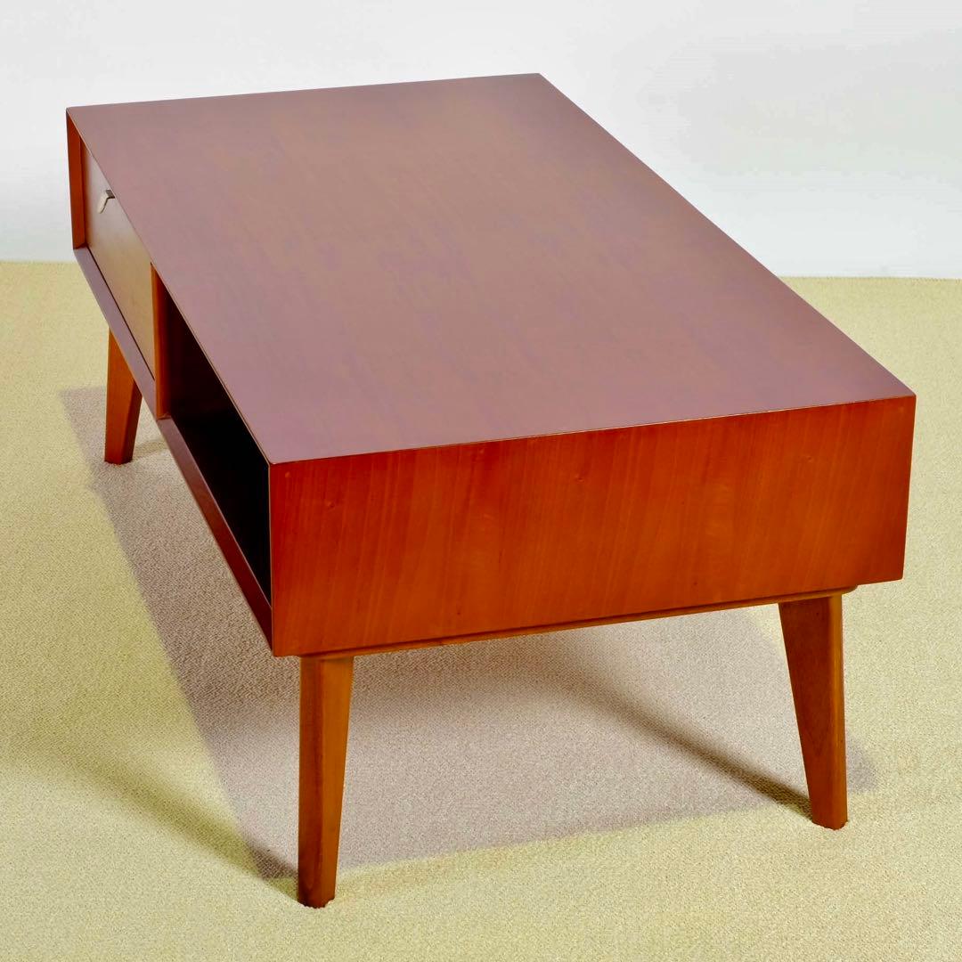 M 新品 北欧 センターテーブル ローテーブル 木製 机 座卓 引き出し 赤茶色