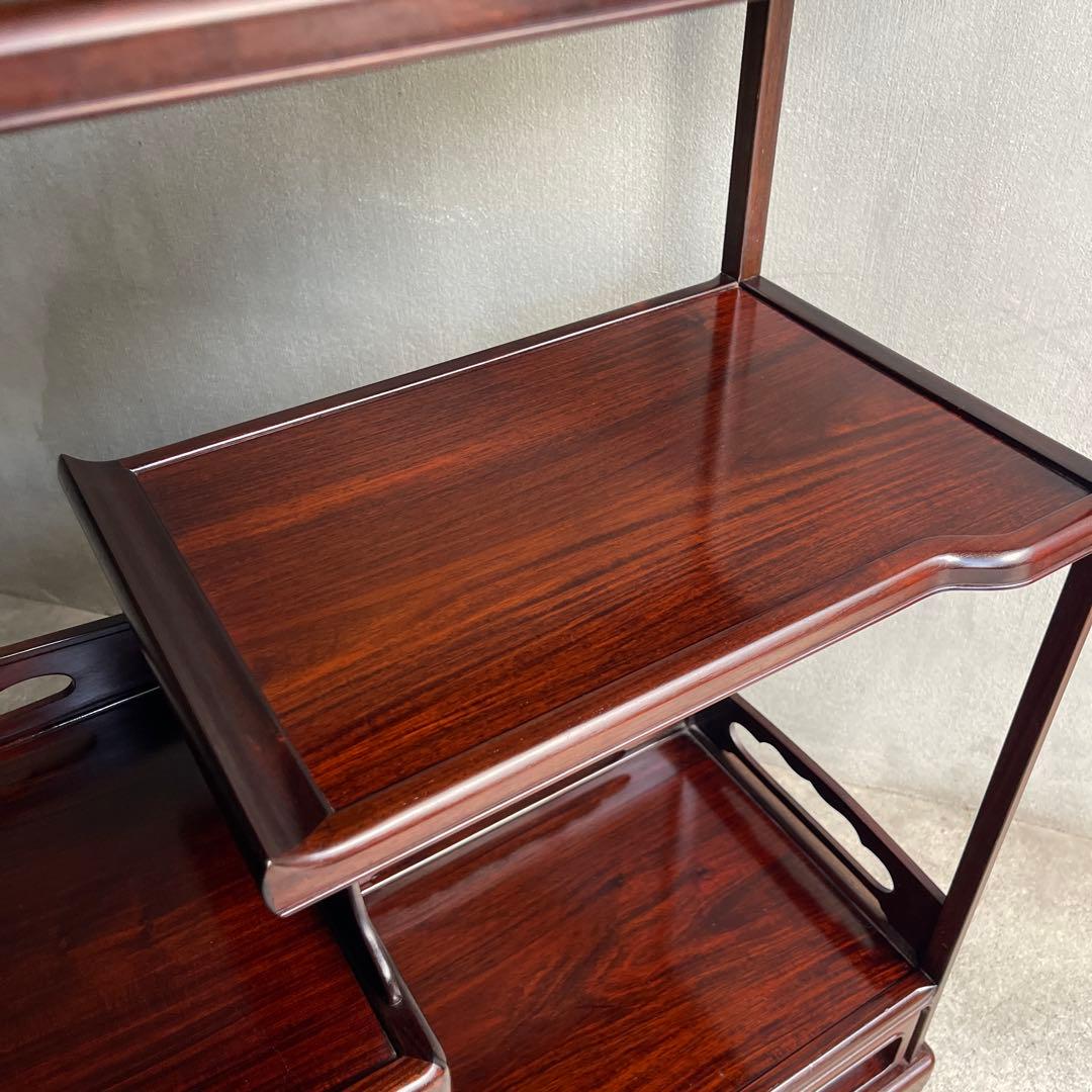 唐木指物 縞黒檀 総無垢 茶棚 煎茶棚 違い棚 飾り棚 和モダン H83cm