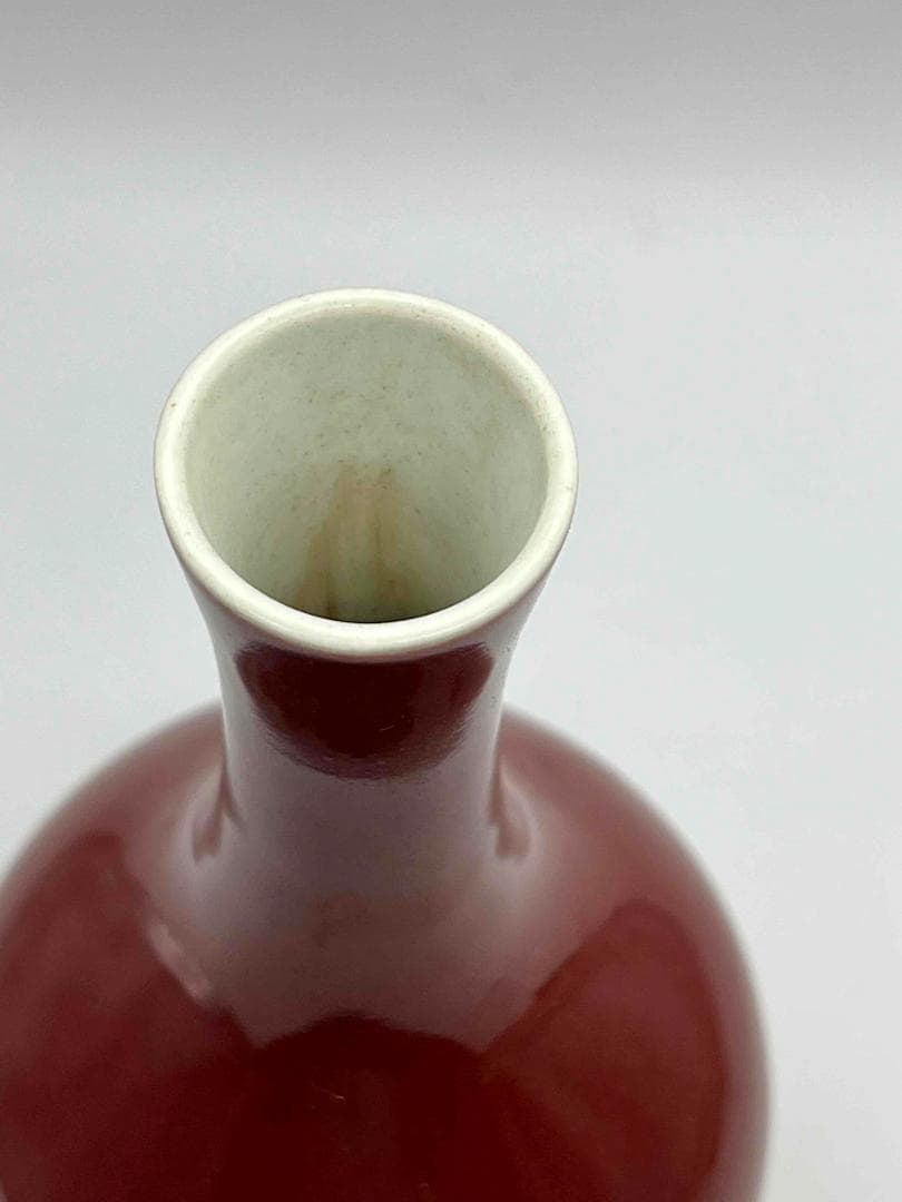 清康熙時代 【大清康熙年製】在銘　火焔紅釉橄欖瓶 紅釉大瓶郎窯紅釉 (A-75)