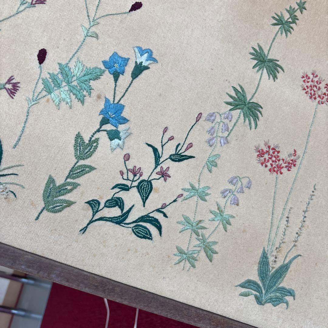衝立　仕切り　枕屏風　花柄刺繍　アンティーク　骨董　送料込み