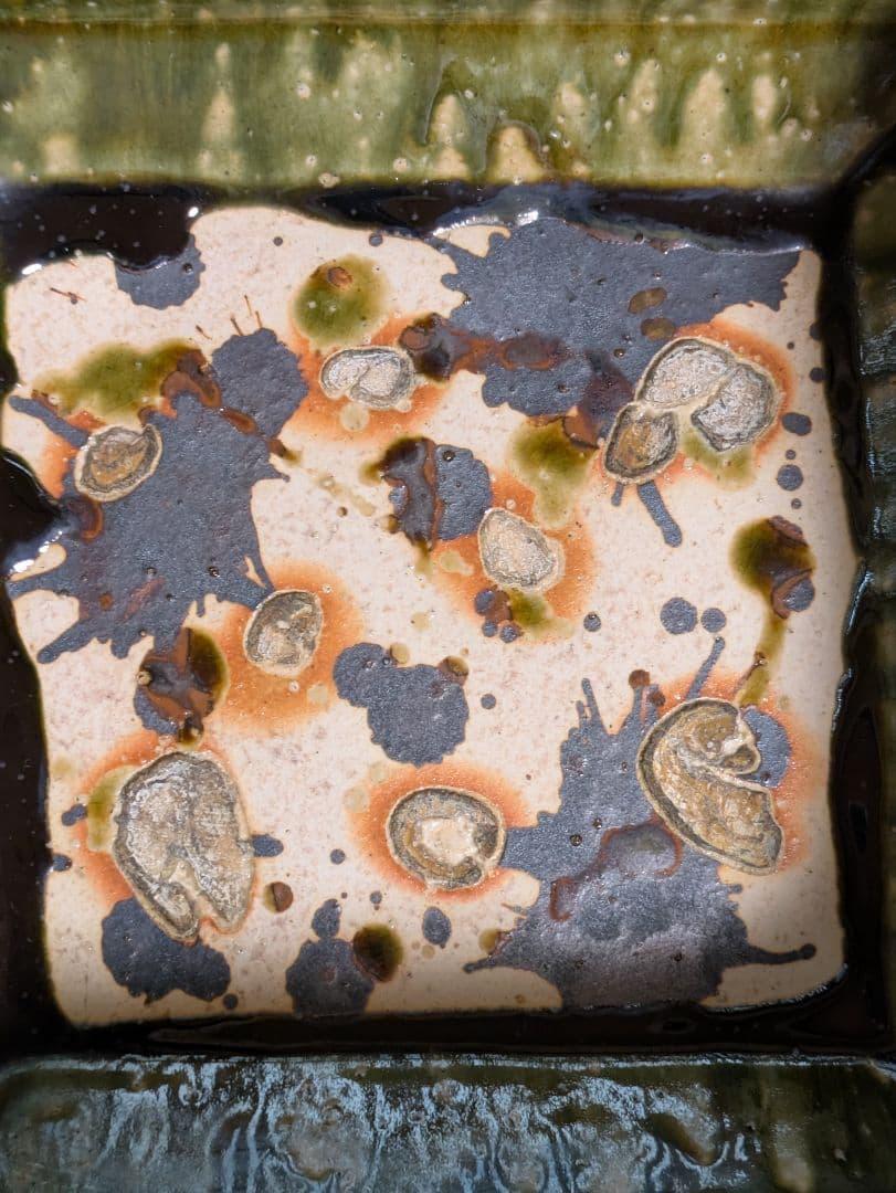 作家　橋口信弘作　織部　陶器　角鉢　深鉢