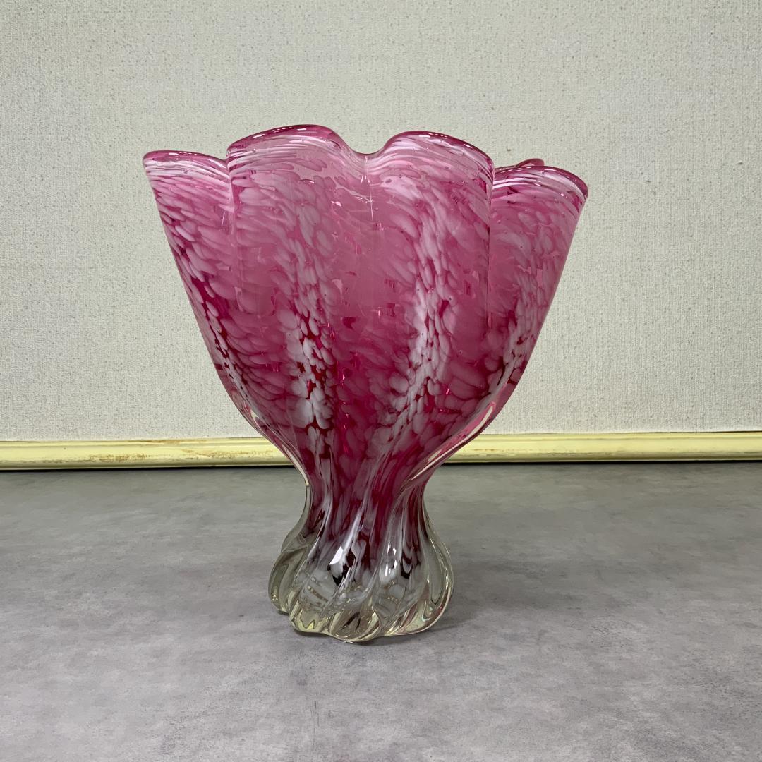 ジャパン ヴィンテージ ガラス ベース ドット ピンク×ホワイト 花器 花瓶