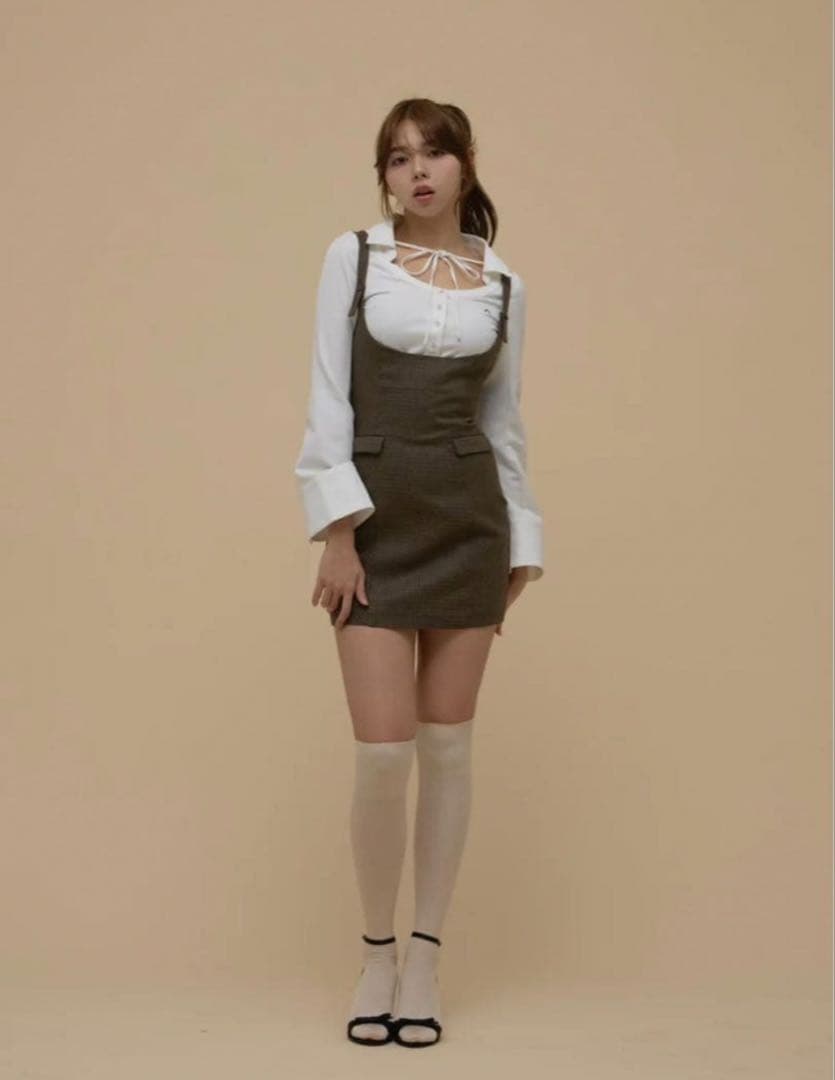 andmary Rachell check layered dress ブラウン
