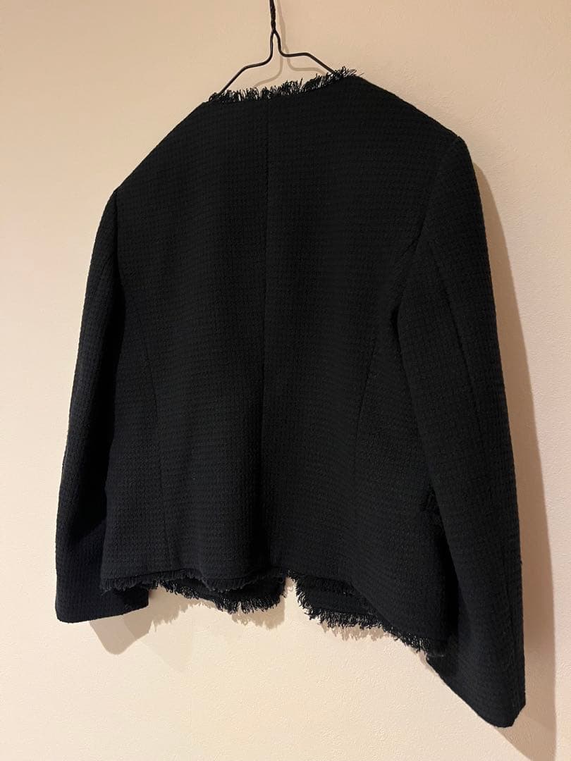 美品！BALLSEY◇ワッフルツイードノーカラージャケット　ネイビー　34