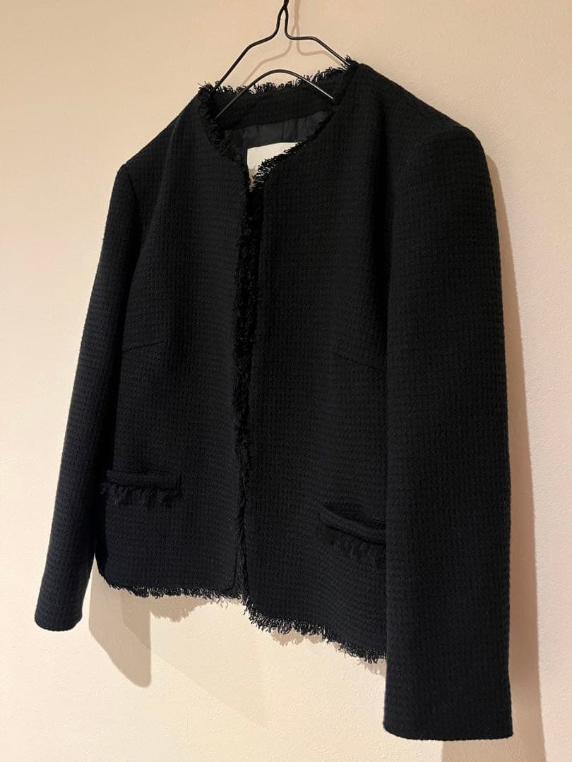 美品！BALLSEY◇ワッフルツイードノーカラージャケット　ネイビー　34