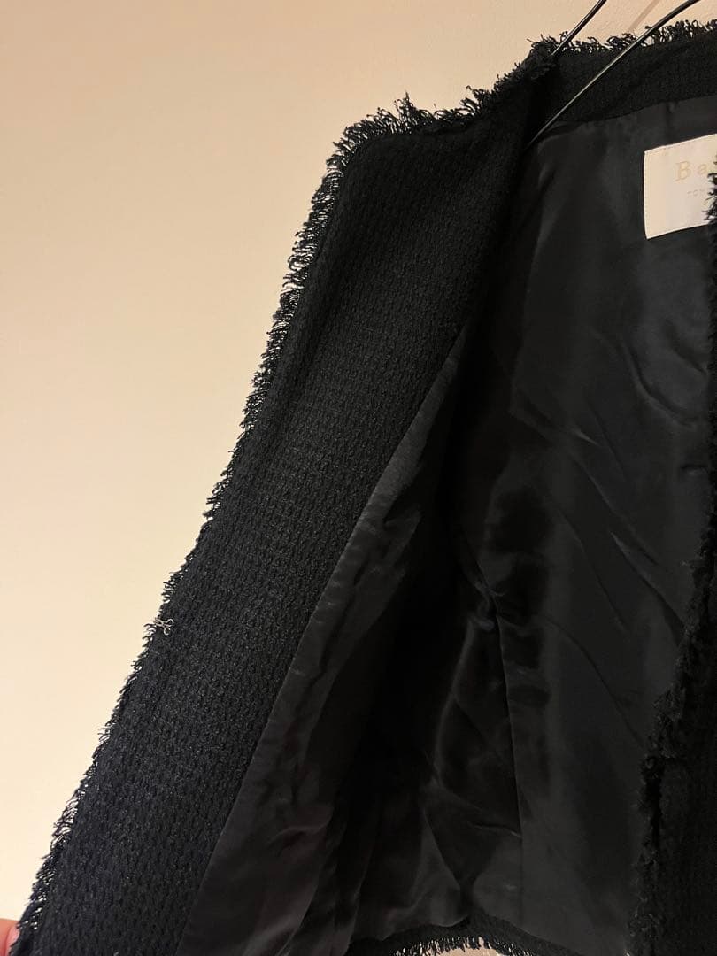 美品！BALLSEY◇ワッフルツイードノーカラージャケット　ネイビー　34