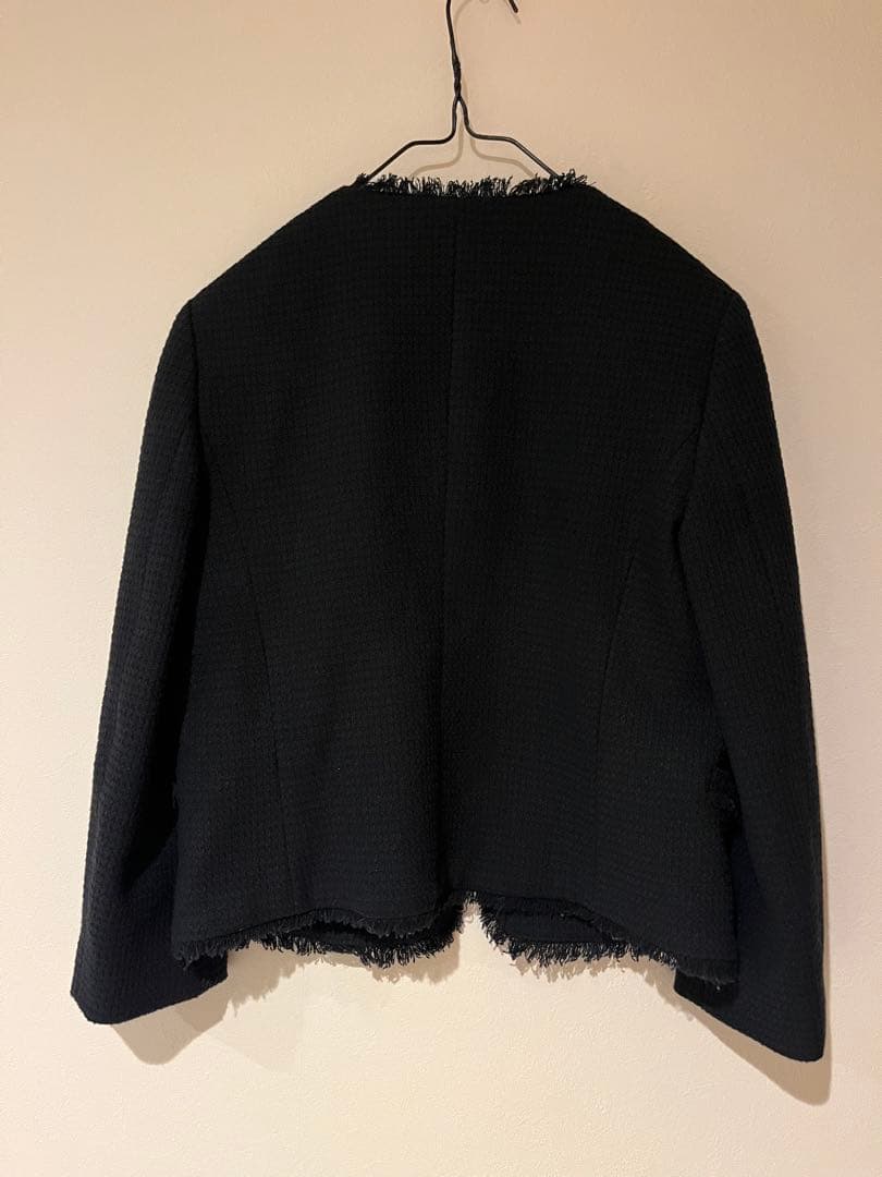 美品！BALLSEY◇ワッフルツイードノーカラージャケット　ネイビー　34