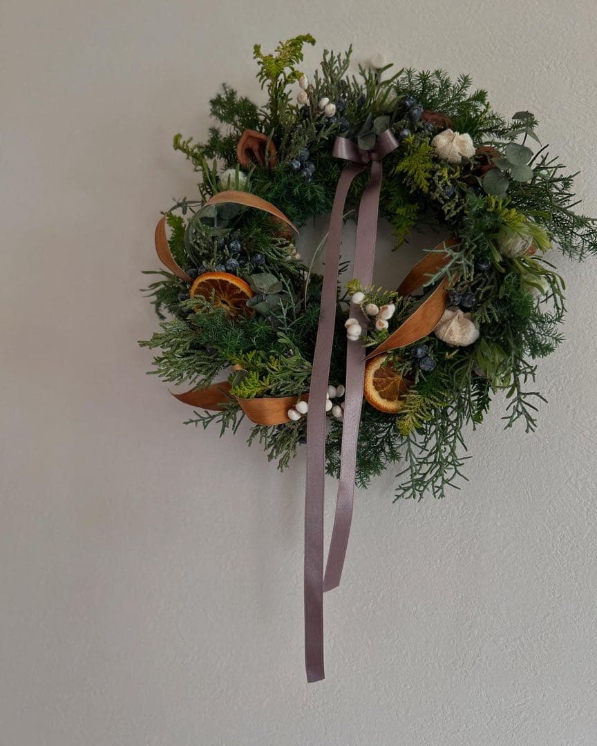 大人の　クリスマスリース　ドライフラワー