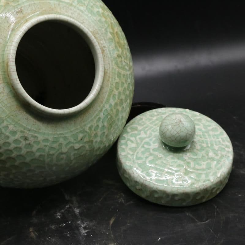 民窯開片影清茶筒 景徳鎮 陶磁器 装飾品 工芸品美術品 置物
