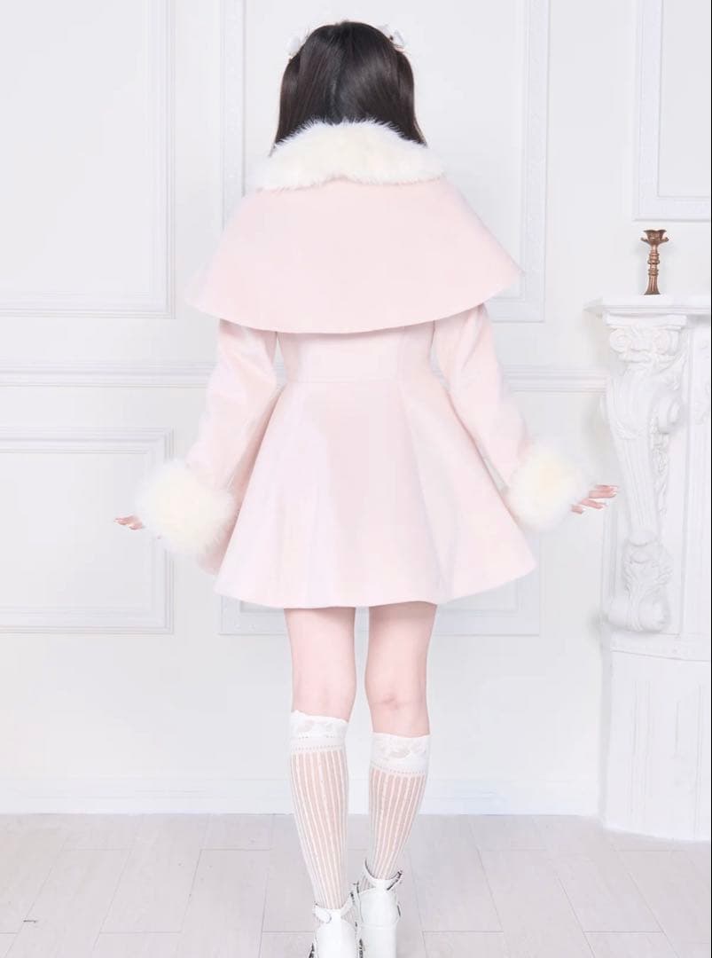 NoGenki ピンク ケープファーフレアコートM量 産型地雷系
