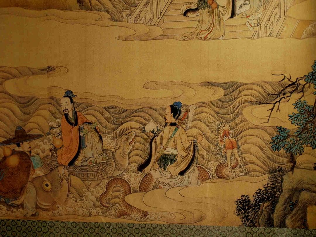 中国清時代 任熊作 群仙祝夀图人物掛け軸骨董品　捲り BD646A14-1