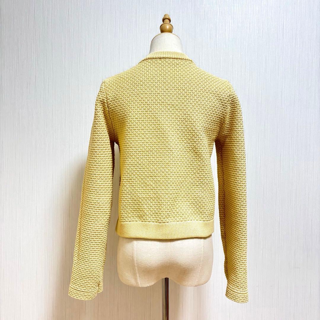 【美品】anuans ノーカラーニットジャケット イエロー M