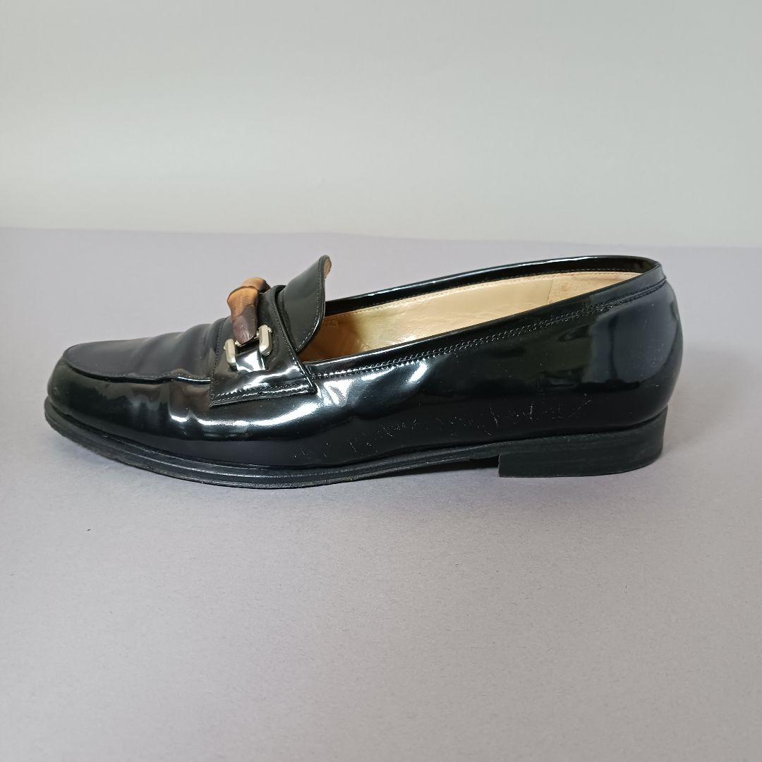 689/良品/GUCCI グッチ/ローファー/ブラック/エナメル/バンブービット