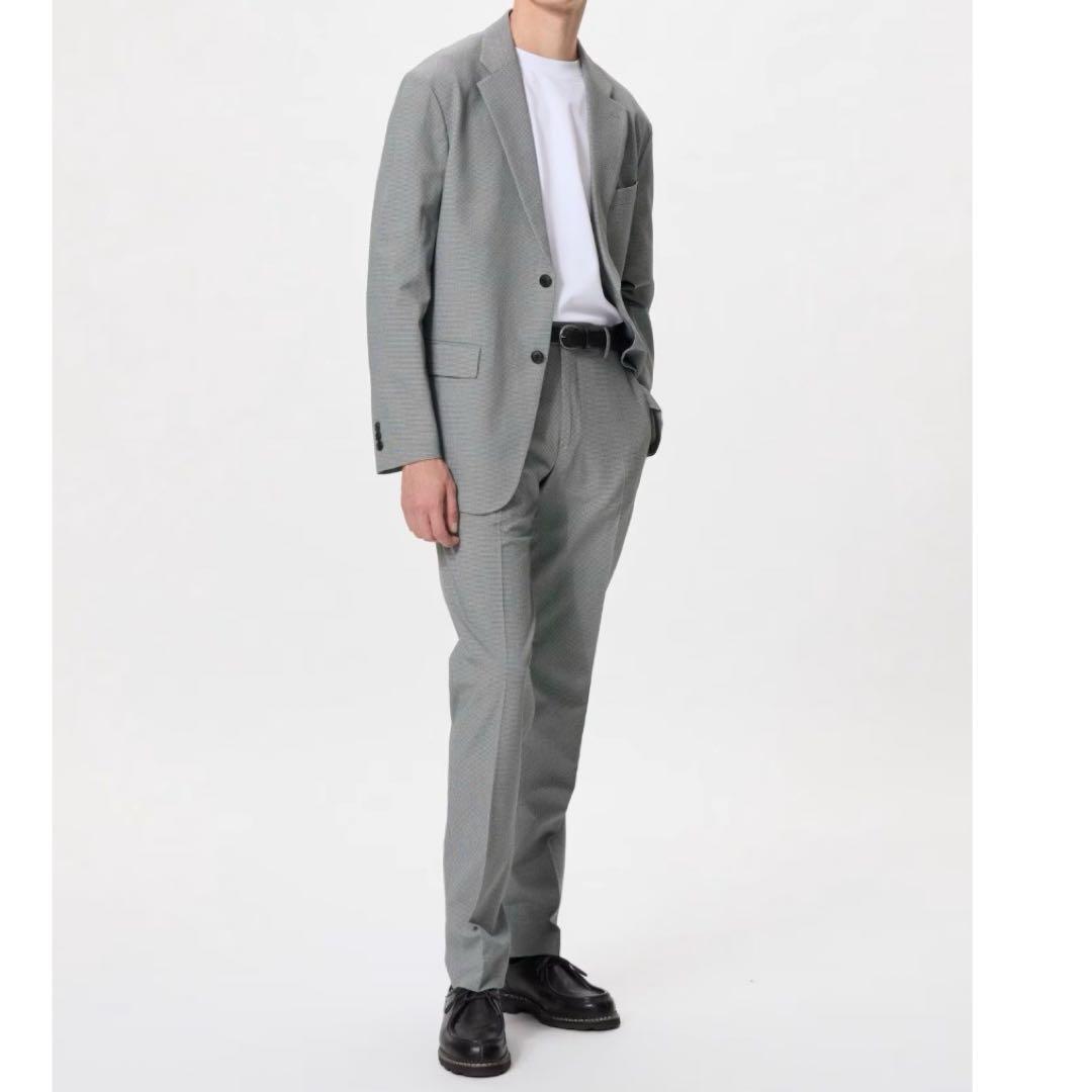 極美品 UNIQLO 感動スーツ セットアップ 千鳥柄 洗える グレー M