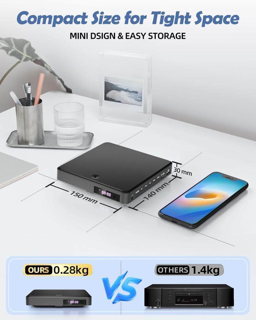 ミニ DVD プレーヤー HDMI 全リージョンフリー 1080P HD 小型
